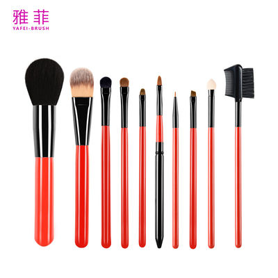 131A017210 Poignée en bois rouge élégant 10 pièces de pinceau de maquillage