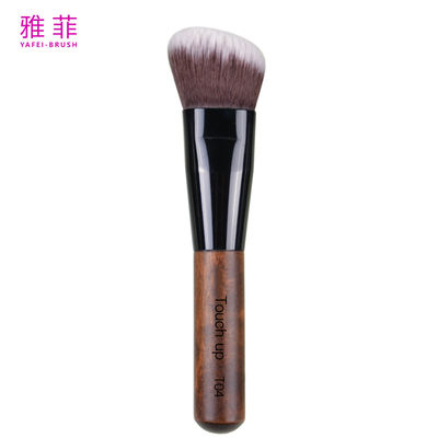 T04 Pinceau de contour de cheveux en nylon Fondation de maquillage Pinceau de bois poignée d'aluminium épaissie