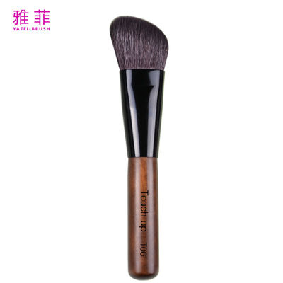 T06 Logo personnalisé maquillage à contour incliné pinceau naturel Gaot cheveux tube de cuivre poignée en bois artisanale
